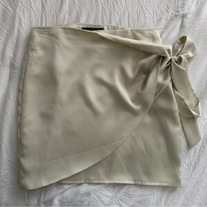 Light Sage Green Wrap Tie Satin Skirt